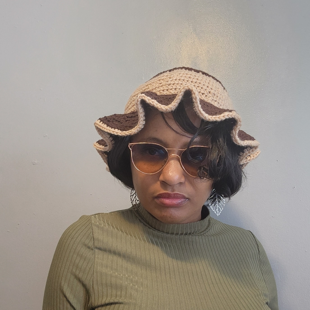 Brown & Beige Crochet Bucket Hat